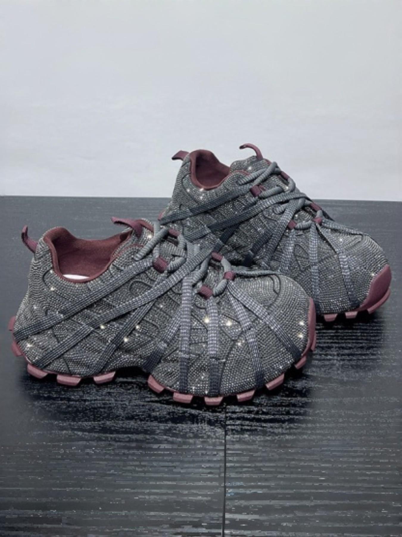 Bling Rhinestone Dad Shoes for Women, Retro Thick Sole Casual Sneakers, Breathable Lightweight Textile Upper, All-Season Comfort, Thick Soled Sneakers