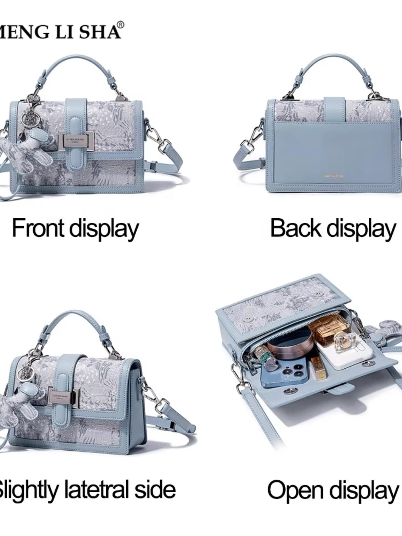 Light Blue Traditional Floral Small Square Bag for Women, High-End Unique Design, Crossbody Handbag, New Chinese Style Luxury, Versatile Daily Use