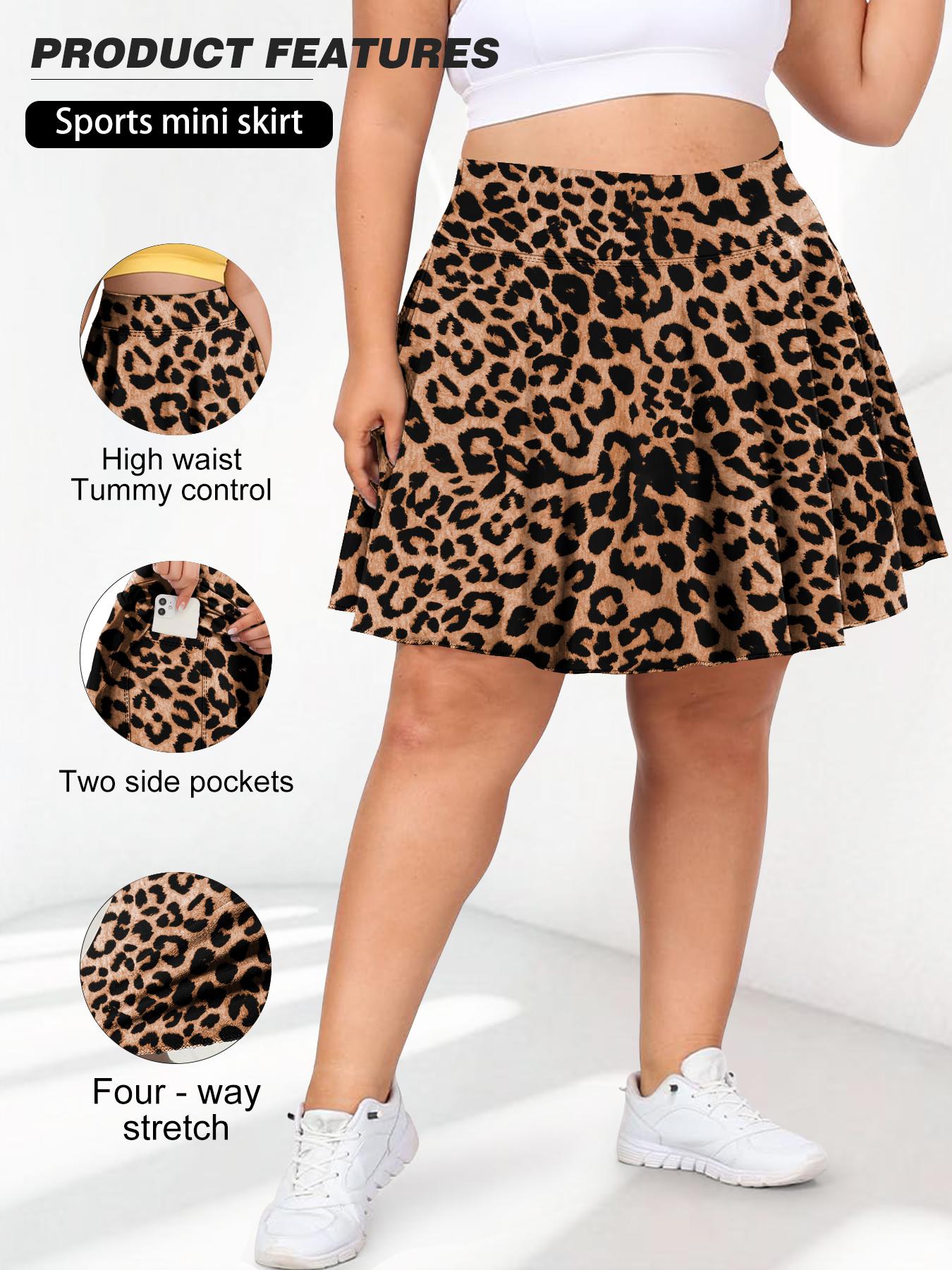 【Plus Size】 Leopard Print Pocket Design Skorts, Skort With Pockets, Casual Comfy Breathable Skort for Daily Wear, Women's Bottoms for Summer