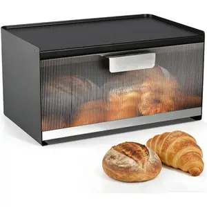 Bread Box for Kitchen Countertop, 10 Quart Black Corner Bread Box for Homemade Sourdough, No Assembly Required, 11.8"*7.5"*6.29", Fits 1 standard loaf & Muffins