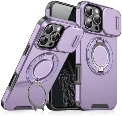 Case with Slide Camera Cover for iPhone 16 15 14 13 12 Pro Max, Rotated Ring Kickstand Military Grade Shockproof Protective Cover Rugged Heavy Duty For Men Women