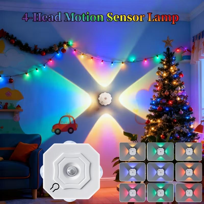 1Pc 4-Head Cat Eye LED Wall Light, Motion Sensor & Touch Control, RGB Color Adjustable USB Rechargeable Night Light, Wall-Mounted for Living Room Bedroom Closet, Suitable for Christmas, Valentine's Day and Halloween atmosphere decoration