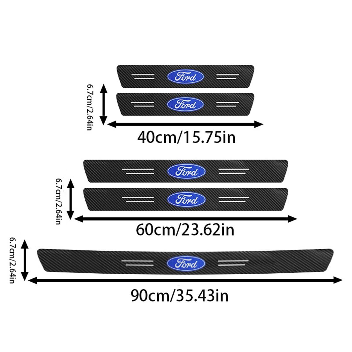 5Pcs/Set Car Badge Logo Universal Door Sill Sticker Trunk Guard Sticker Decorative Anti-Kick Anti-Scratch 3D Carbon Fiber Protective Film Car Accessories Suitable for Ford Focus 2 3 4 MK2 MK3 MK4 ST F150 Mondeo Fiesta Fusion Ranger Mustang Shelby Kuga Edg