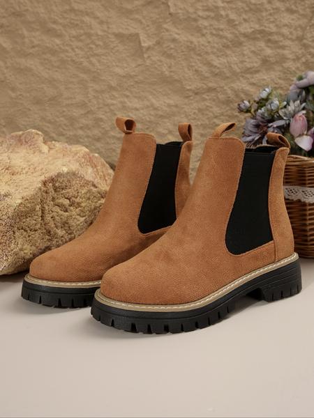 Chunky Sole Chelsea Boots for Women, Trendy High Heel Ankle Boots, Casual PU Leather Short Boots for Fall & Winter