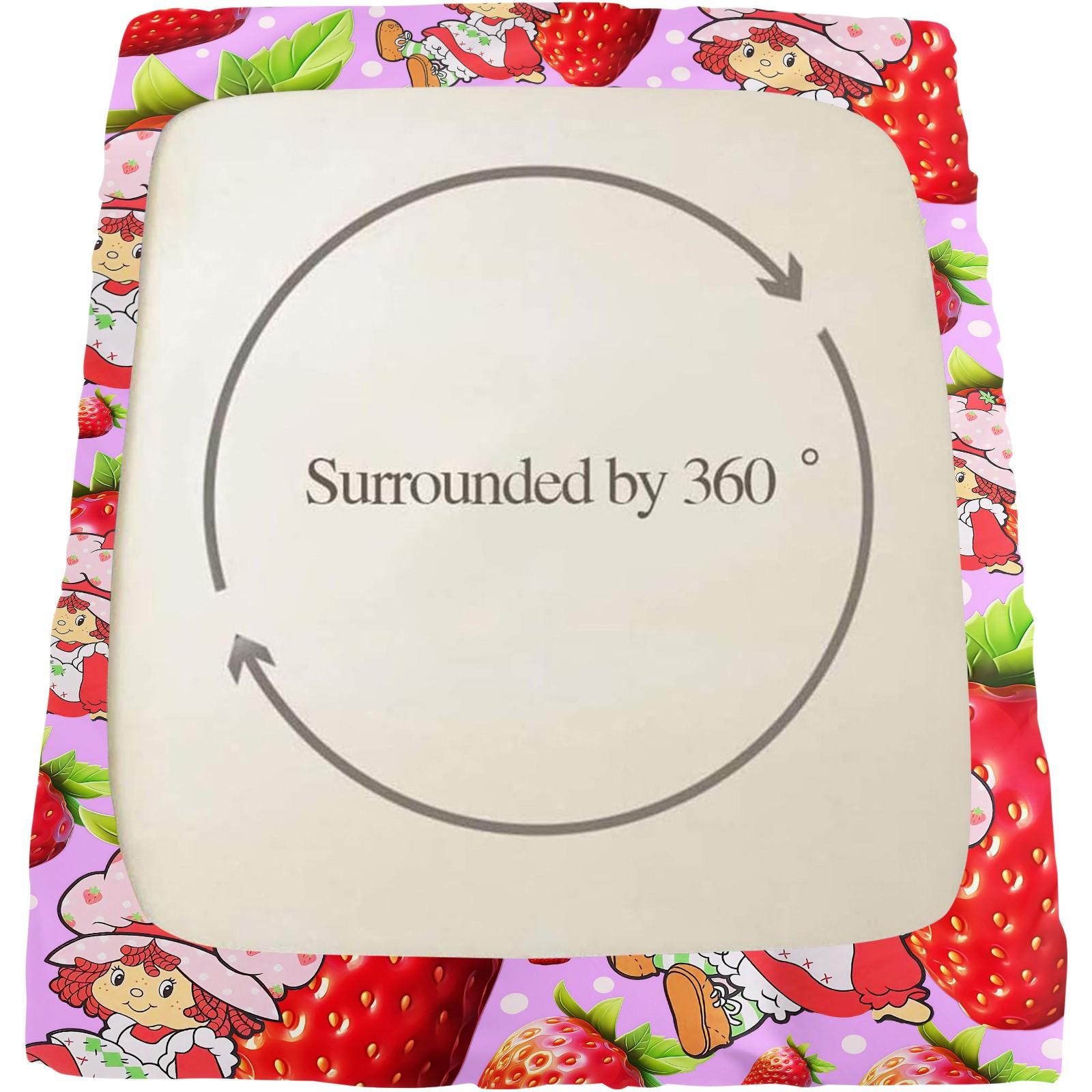 Anime Strawberry Girl Fitted Sheet Set, 1 Fitted Sheet + 2 Pillowcases - 3 Pcs Soft Breathable Bedding with Deep Pocket, 360° All-Round Wrap, Wrinkle Resistant, Cute Strawberry & Cat Cartoon Bed Sheets for Girls, Full Size