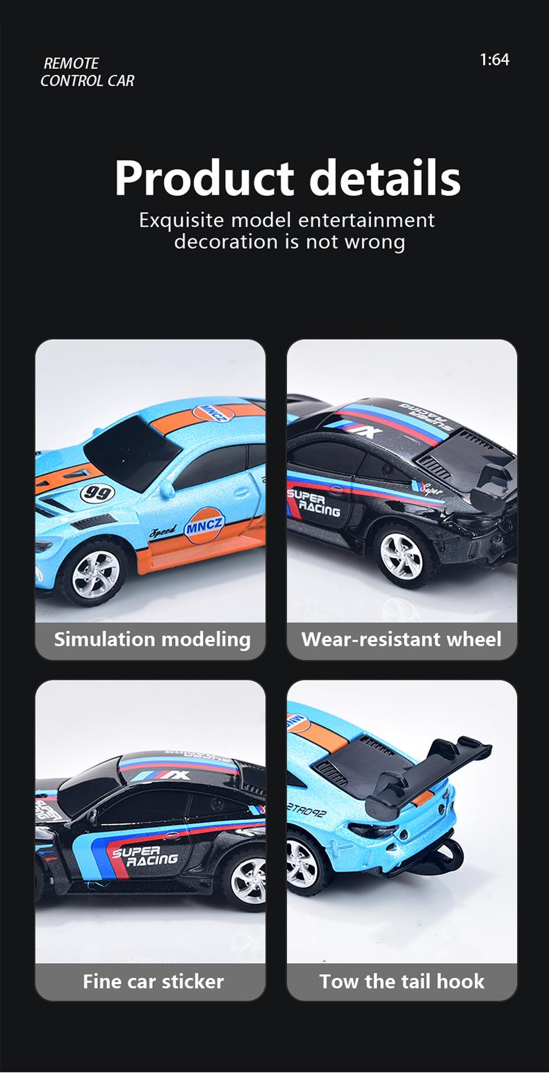 Hotfree 1/64 Mini RC Drift Car, Alloy M4 Racing Car with Trailer, 2.4GHz Remote & APP Control Truck, 3-Speed Modes, LED Lights, USB-C Charging, Indoor & Outdoor Toy, Birthday Christmas Gift for Kids & Adults