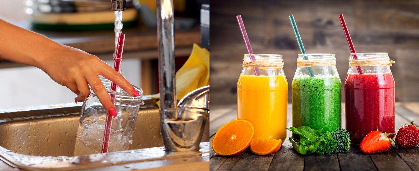 11 inch glitter clear 12 piece reusable straw replacement plastic straw for 16 oz 18oz 20 oz 24 oz 30 oz yeti,stanley,tumblers starbucks straws plus one cleaning brush (6 color,11 inch)