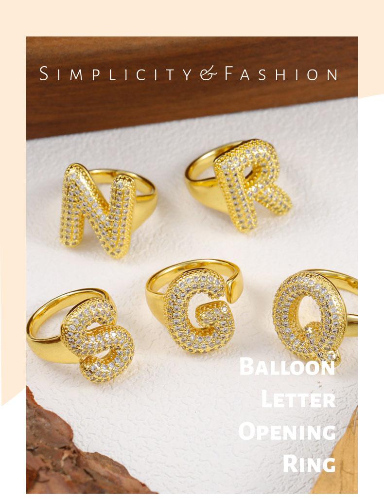 GGRIL Bubble 14K Gold Plated initial rings for women chunky golden rings bubble A-Z initial ring adjustable rings for women open letter ring