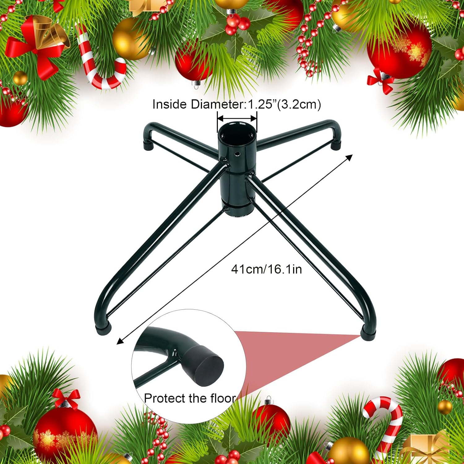 Christmas Tree Stand, Christmas Tree Base  (Length16.1, Dia 1.25") for Artificial Trees up to 2-7 FT Heavy Duty Folding Christmas Tree Stands Dark Green