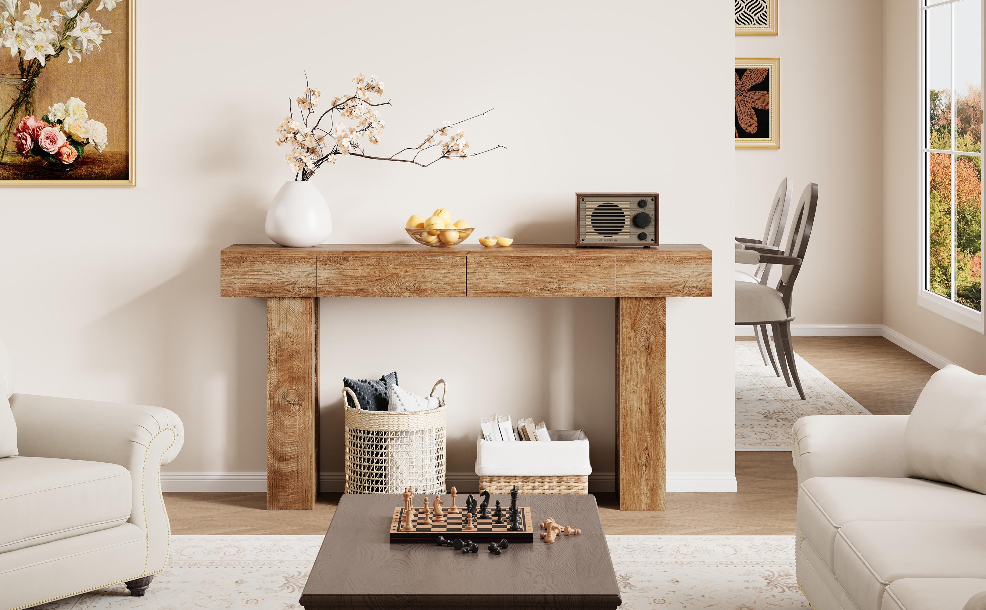 IRONCK 63" Long Console Table with 2 Drawers, Wooden Sofa Table Behind Couch, Farmhouse Entryway Table for Entrance, Living Room, Hallway Rectangular Tabletop Modern Furniture IRONCK 63" Long Console Table with 2 Drawers, Wooden Sofa Table Behind Couch, Farmhouse Entryway Table for Entrance, Living Room, Hallway Rectangular Tabletop Modern Furniture