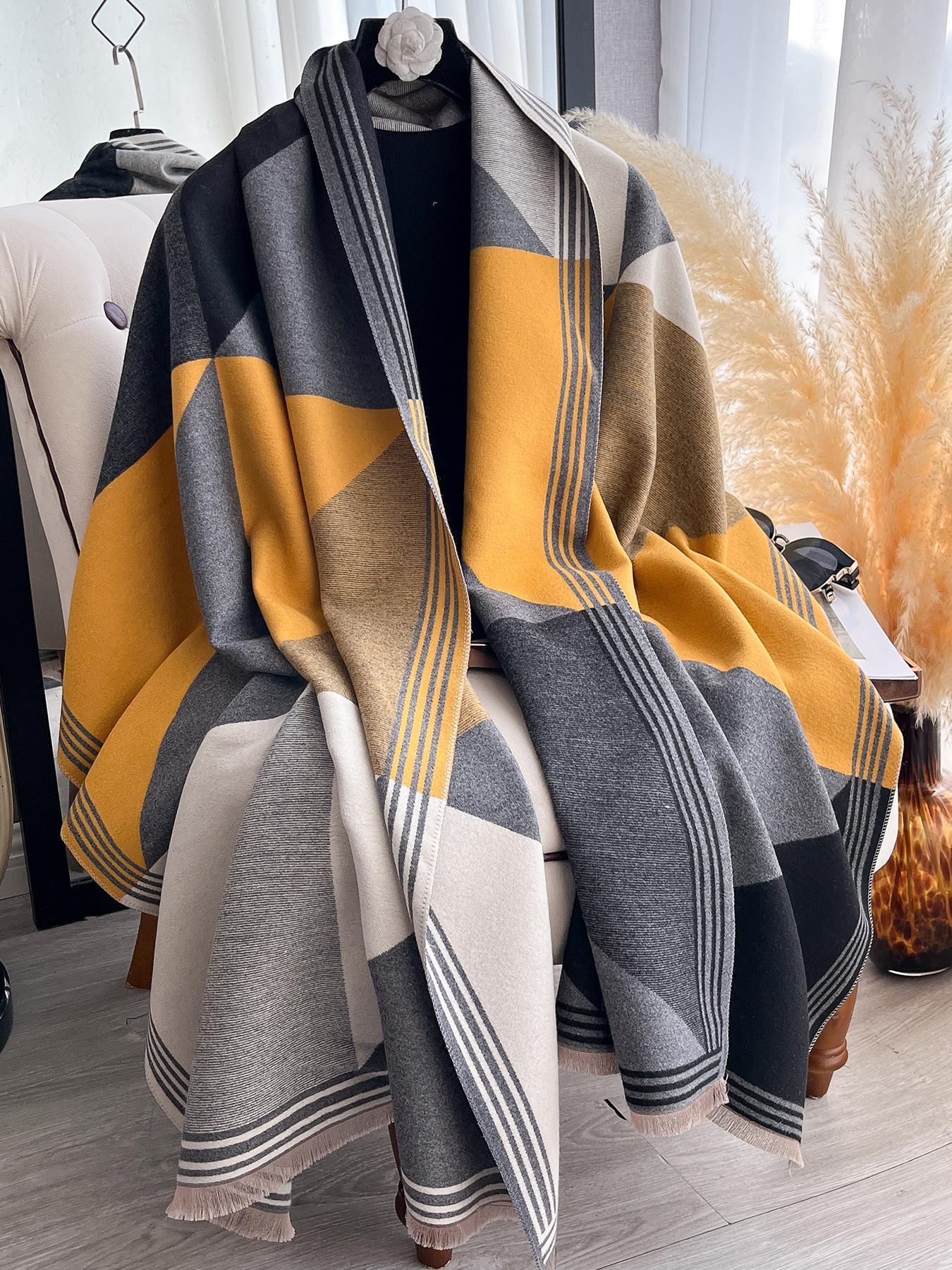 Colorful Patchwork Print Scarf, Soft Warm Shawl Wrap for Fall & Winter, Casual Fashion Accessory, Modern Daily Wear, Thick Woven Fabric