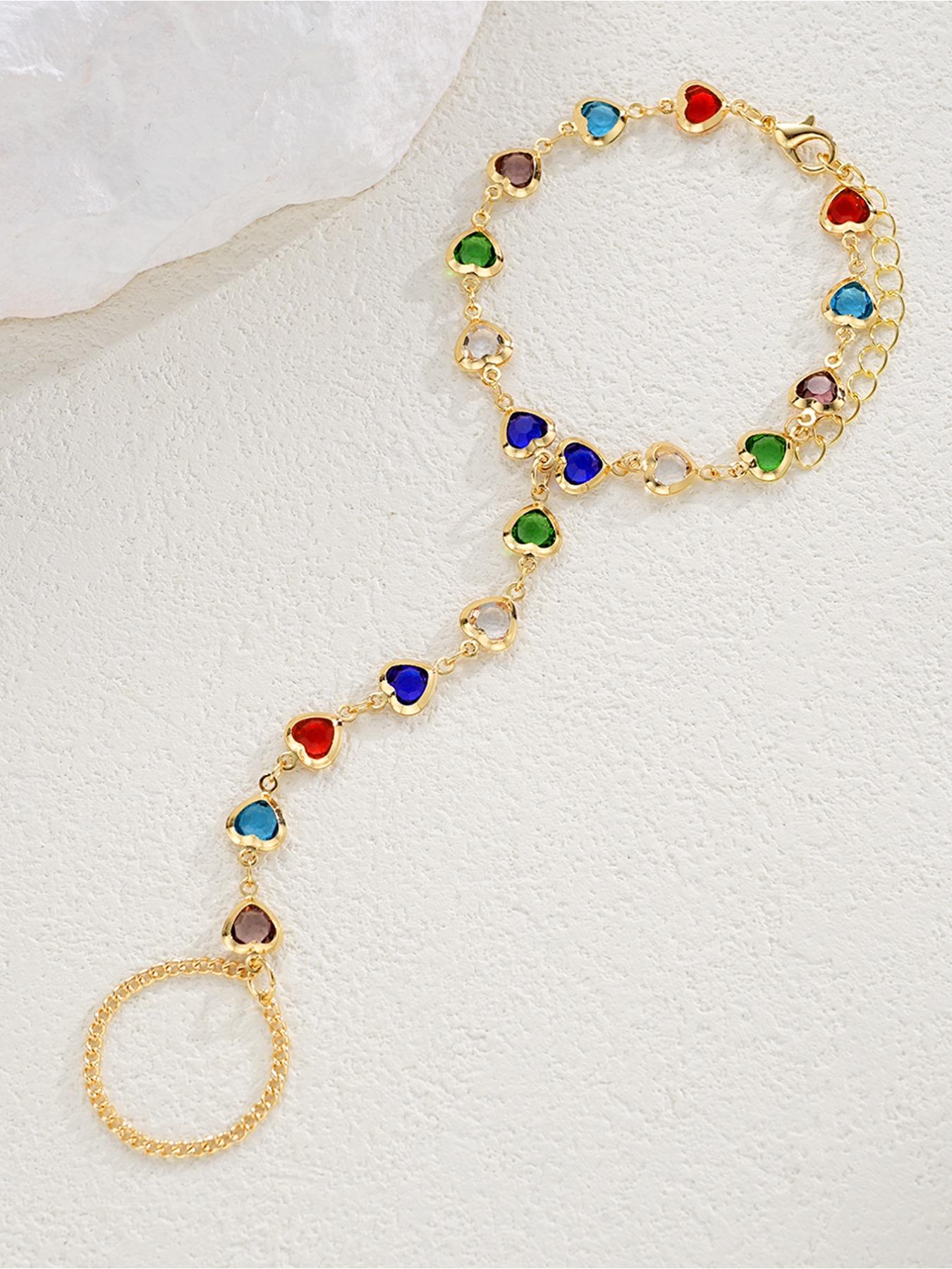 Women's Gold Vintage-Inspired Finger Chain Bracelet, Stackable Bracelets - Dainty Minimalist Design with Sparkling Artificial Glass Gems | Perfect Accessory for Daily Wear, Gatherings, Parties & Banquets | Ideal Birthday/Festival/Anniversary Gift for Her