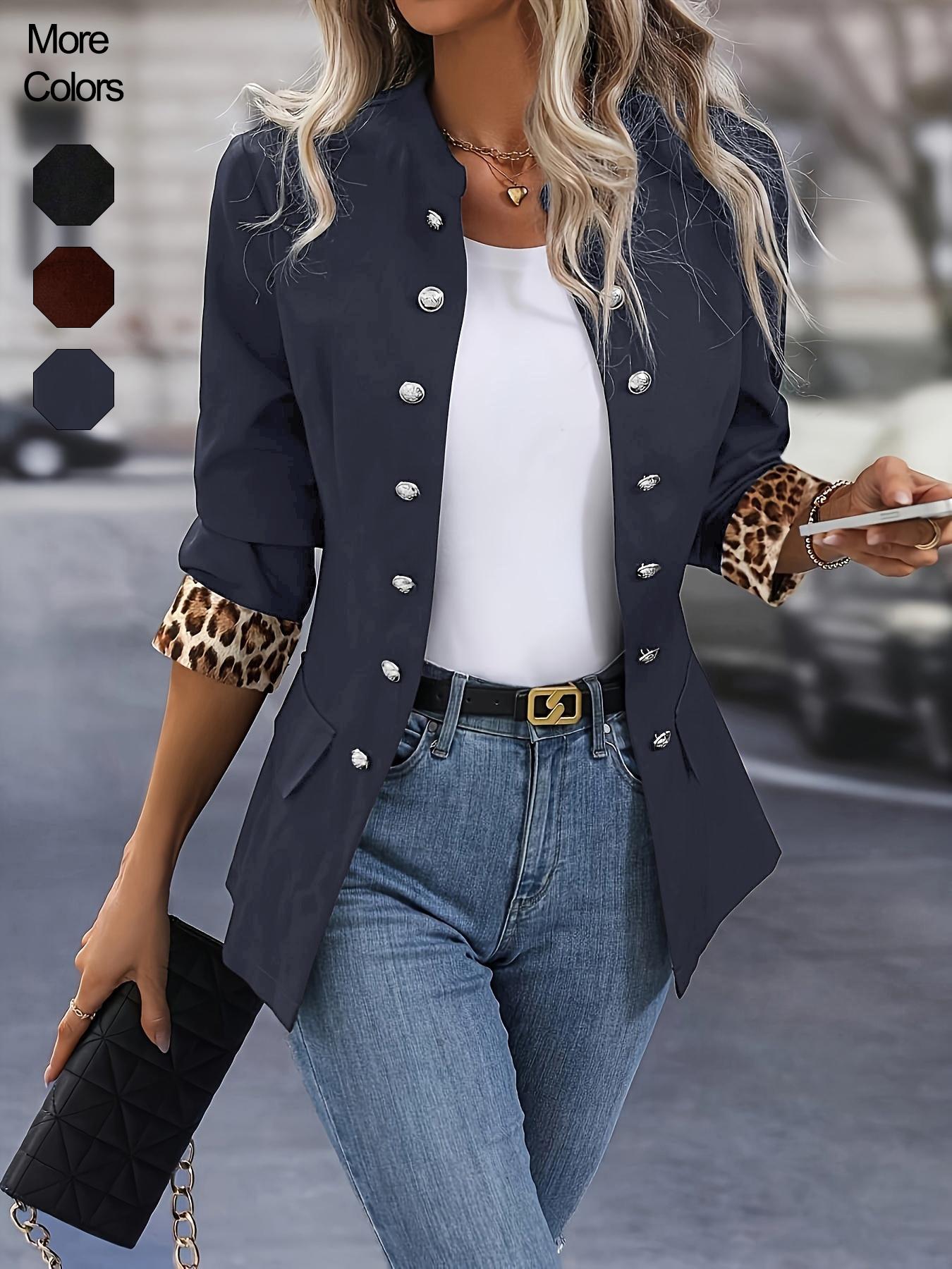 Women's Fashion Casual Double Button Blazer Jacket Coat, Stylish Outerwear for Ladies, Perfect for Daily Wear & Office Use