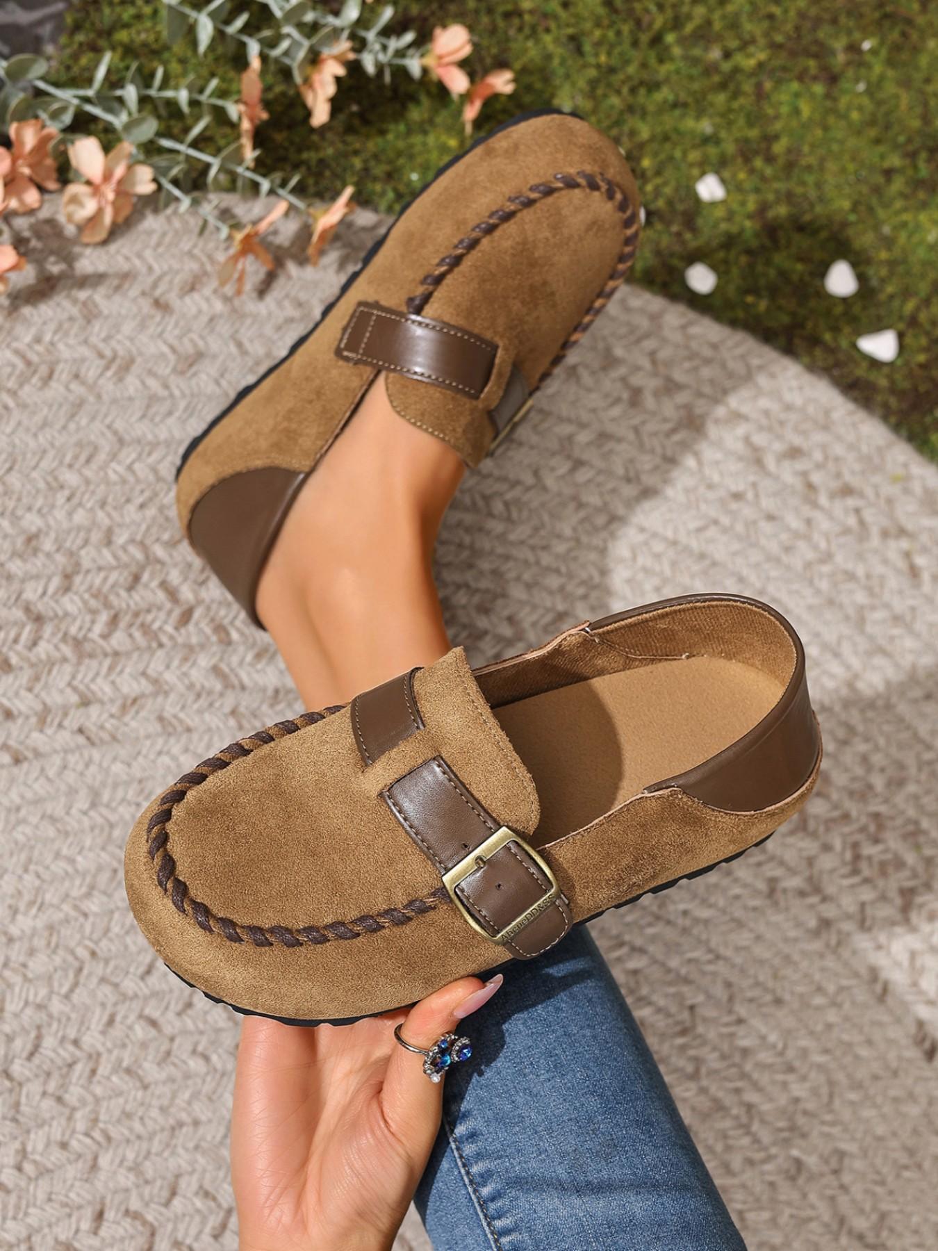 Women's Leopard Print Mules, Metal Buckle Thick Sole Shoes, Vintage Casual Slip-Ons, Comfortable Two-In-One Design, Spring & Fall