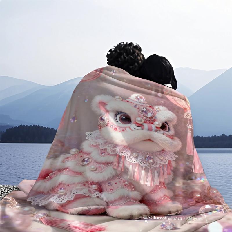 National Trend Theme Printing Blanket, Facecloth Blanket, Into The Traditional Culture, Embellished with Chinese Lanterns and Glitter Effect, Suitable for Sofa, Bedroom and Travel, Suitable for All Seasons