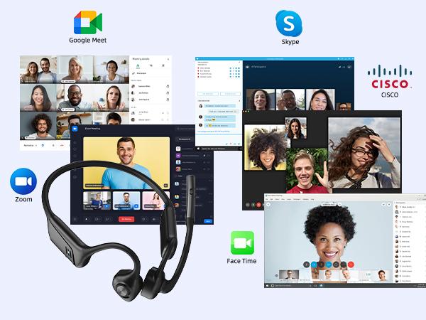 2B2C LK02 Bluetooth Air Conduction Headset with Mic, For Trucker Drivers, Open Ear Wireless Headphones with Bluetooth 5.1/Mute Function/aptX-HD/LL, for Online Meeting/Online Teaching/Office Home Business/Driving