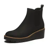 【Black Friday】Athlefit Women's Chelsea Wedge Ankle Booties - 2-Inch Elastic Platform Lug Sole, Slip-On, Casual, Comfortable Heels, Heel Loop for Assisted Entry, PU Winter Footwear,black friday deals 2026,  cyber monday deals, black friday under $50