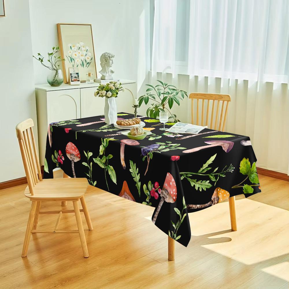 1 Mushroom Patterned Tablecloth with Forest Mushrooms, Berries, Grass, and Wildflowers -100% Polyester Fiber Rectangular Table Cover, Suitable for Kitchen, Dining, Party Decoration, Outdoor Dining Table, Kitchen Table Cover | Mechanical Textile