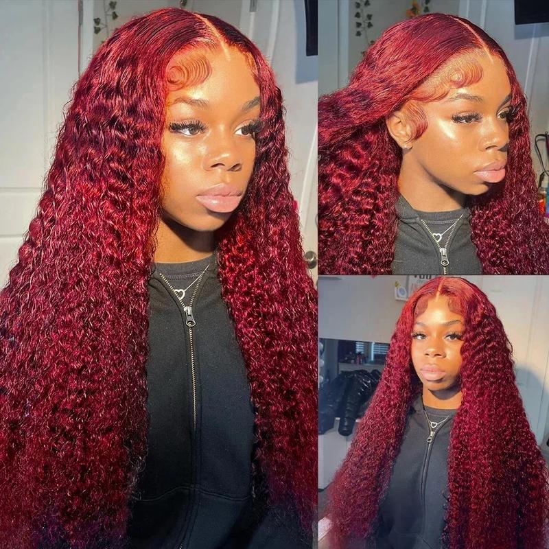 Burgundy 99J Lace Front Wig Deep Wave 13x6 HD Lace Frontal Wig Human Hair For Women Pre Plucked Brazilian Red Colored Curly Wigs Human Hair 200% Density