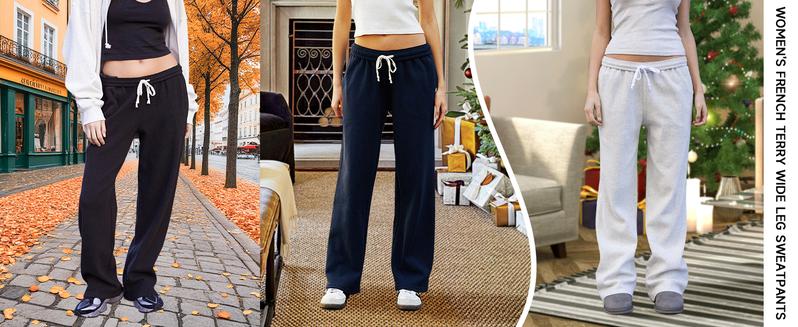 JEKAOYI Women's Low Rise Wide Sweatpants French Terry Lightweight Sports Jogger Pants, Sporty Pockets for Daily Wear, Ladies Sportswear for all Seasons