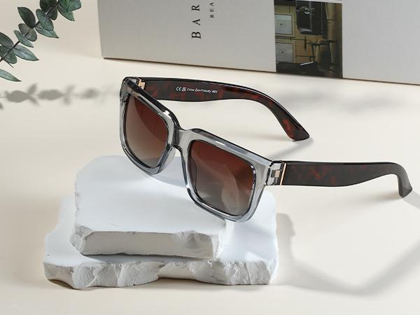 ZENOTTIC Retro Polarized Sunglasses,Luxury Rectangle Thick Frame,UV400 Protection, Simple Design Fashion Daily Accessories For Travel Party Beach