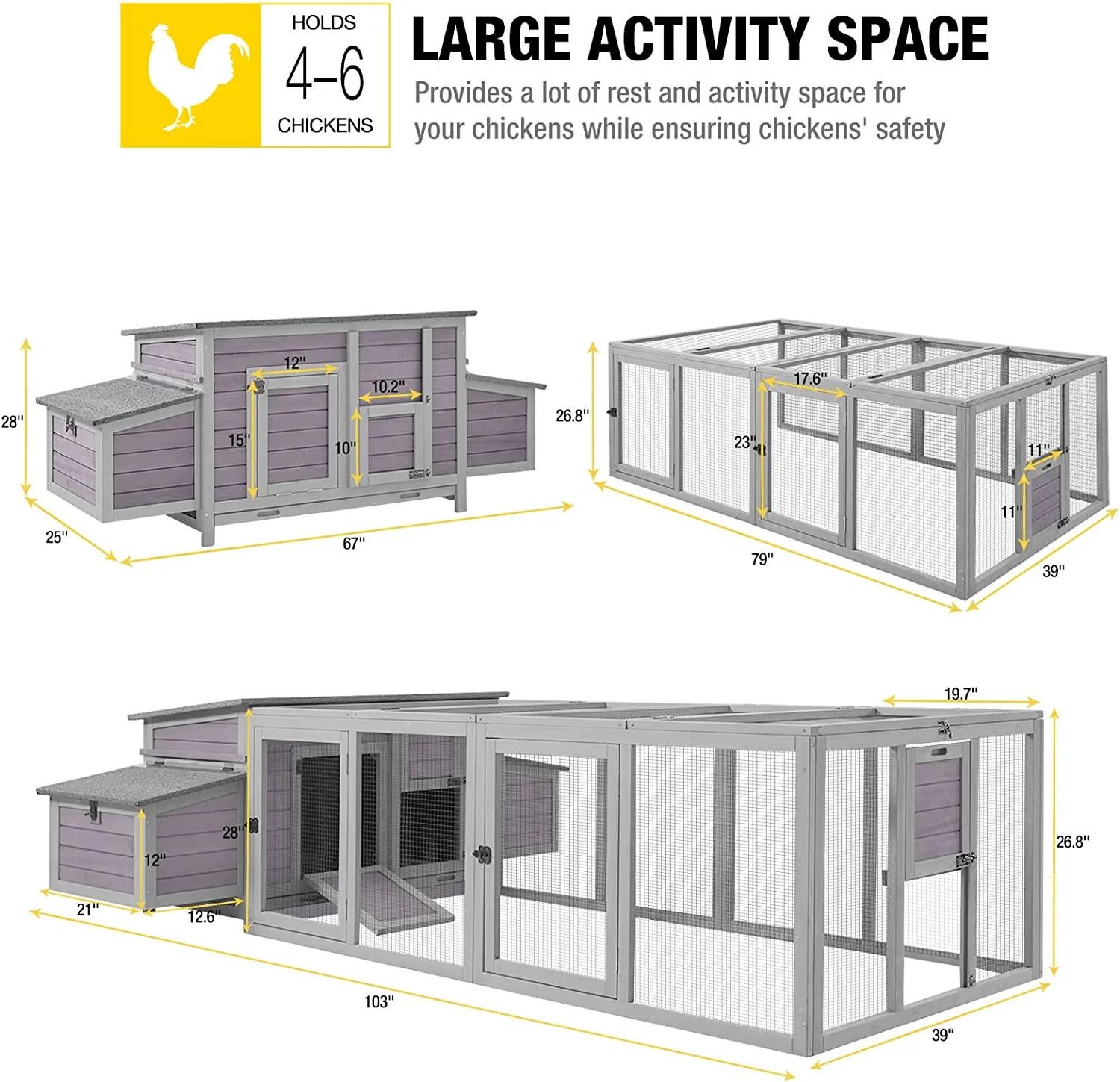 Aivituvin-AIR45 Large Hen House with Run for 4-6 Chickens