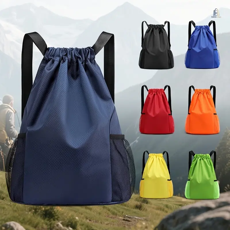 Unisex Large Drawstring Backpack, Heavy Duty Soft Shell Gym Travel Sackpack with Mesh Side Pockets, Adjustable Padded Straps & Multi Pockets, Durable Outdoor Bag for Sports Hiking