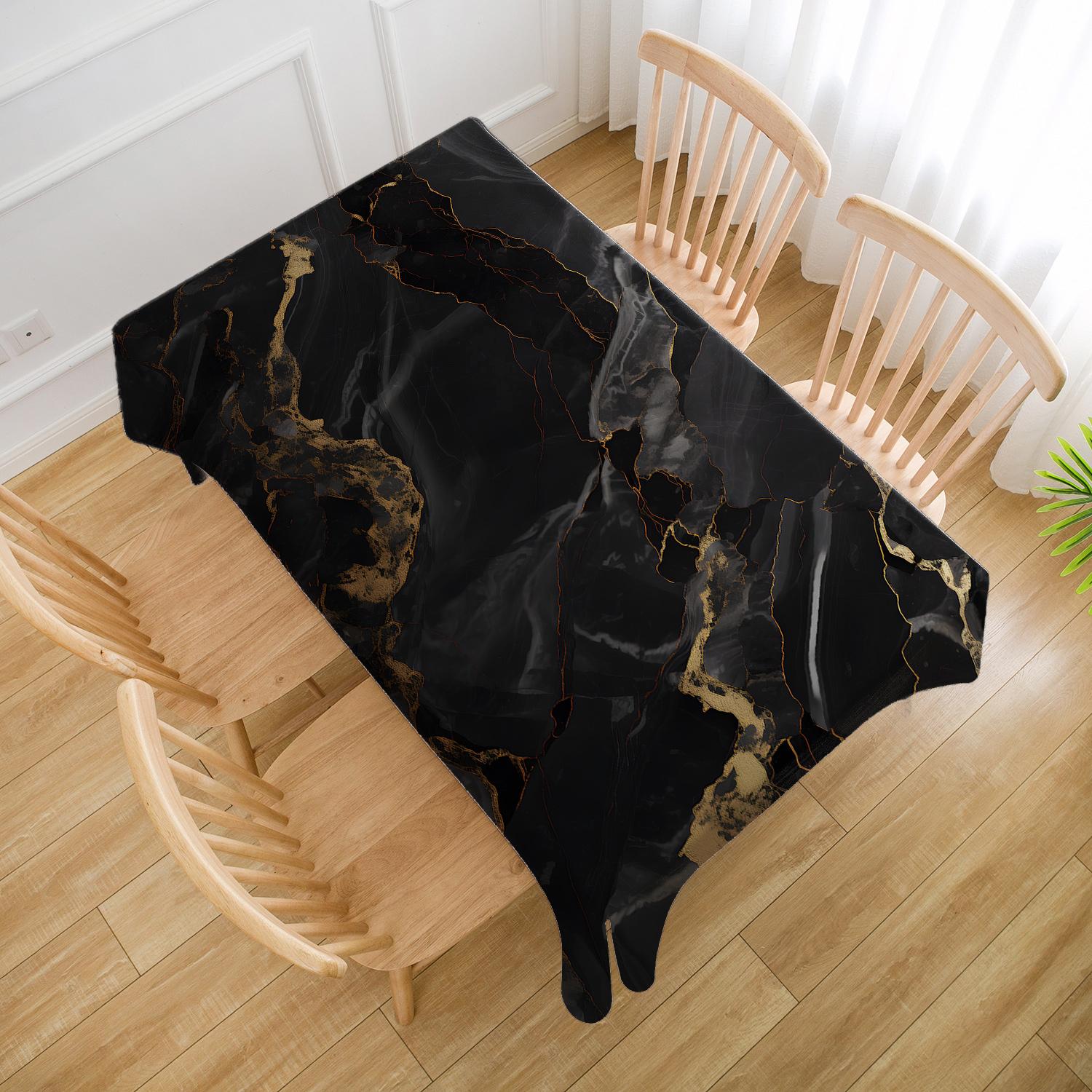 Rectangular Tablecloth Gold Marble Pattern, Indoor Outdoor Use, Coffee Shop Home Kitchen Decor, Wedding Party Restaurant