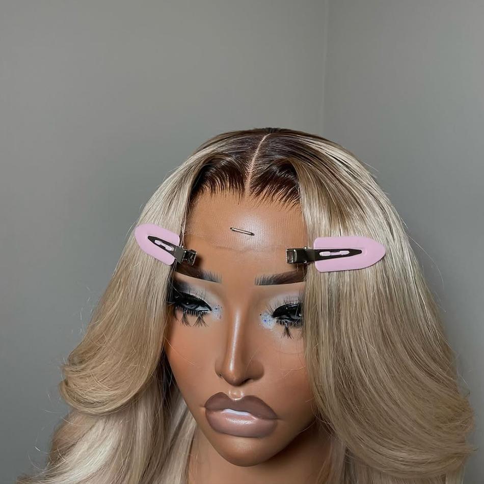 Ombre Ash Blonde Body Wave Lace Frontal Wig Virgin Human Hair Wig 13X6 HD Transparent Lace With Elastic Strap 180% Density Highlight Ash Blonde Milk Tea Colored Wig Natural Hairline For Woman