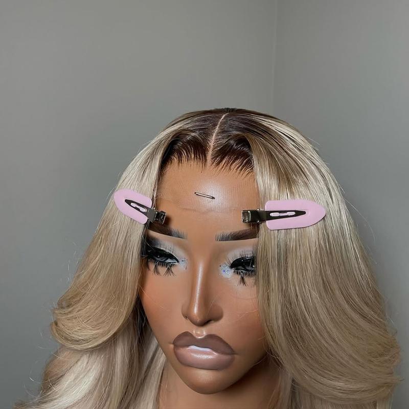 Ombre Ash Blonde Body Wave Lace Frontal Wig Virgin Human Hair Wig 13X6 HD Transparent Lace With Elastic Strap 180% Density Highlight Ash Blonde Milk Tea Colored Wig Natural Hairline For Woman