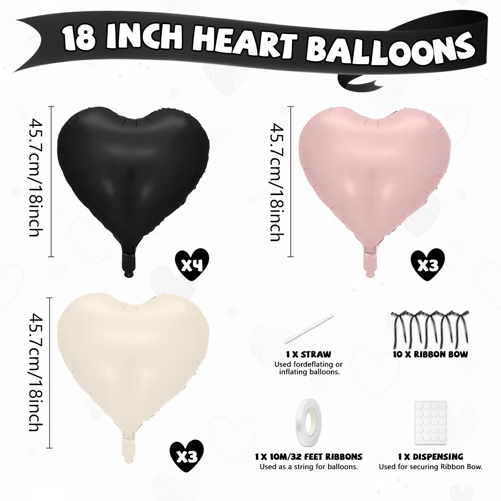 23 Piece Party Balloon Set, 10 Heart Shaped Balloons with Bow Ribbon, 18 Inch Aluminum Foil Balloons, Birthday Wedding Decorations