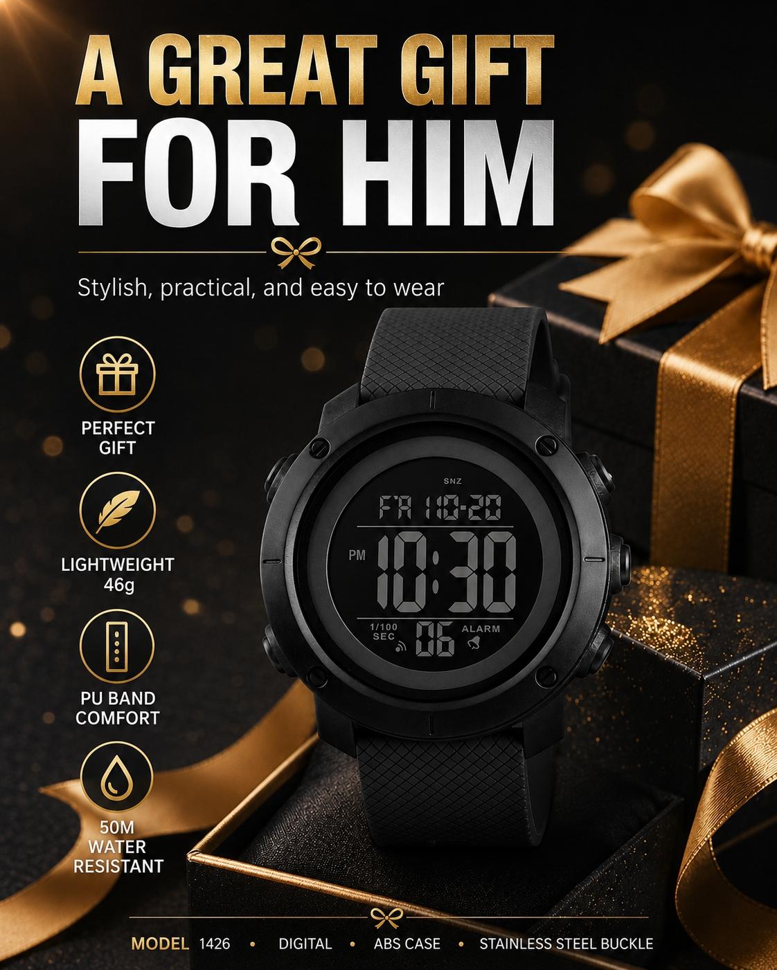 Skmei Full Digital Display Watch, Casual Style Multi-Function PU Band Watch, 50m Waterproof, Quartz Movement, Digital Multifunctional Watch, All Seasons Use detail 5