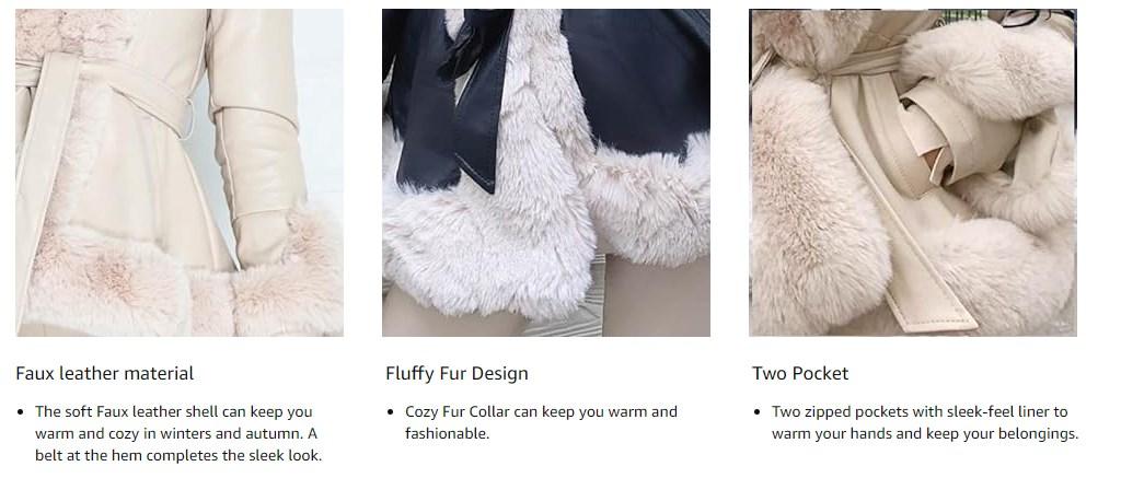 Danedvi Womens Faux Leather Jackets Winter Warm Short/Long Parka Coats with Faux Fur Collar Outwear