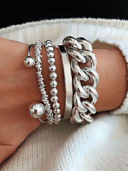 5-Piece Fashion Chain Style Open Cuff Bracelet Set for Women, Ideal for Holiday Gifts, Perfect for Dates and Parties