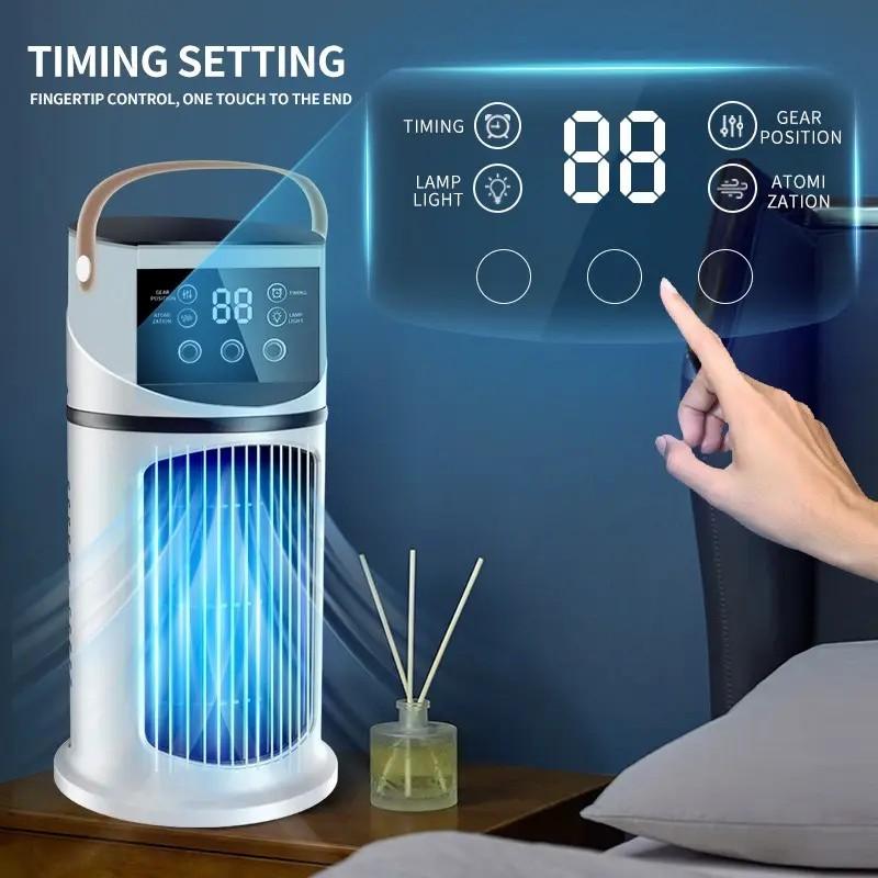 Mist Humidifier Air Conditioner Fan, Evaporative Cooling Fan, 9 Settings, Triple Spray Adjustment, 8-Hour Timer, 7-Color Lights, Essential Summer Tool