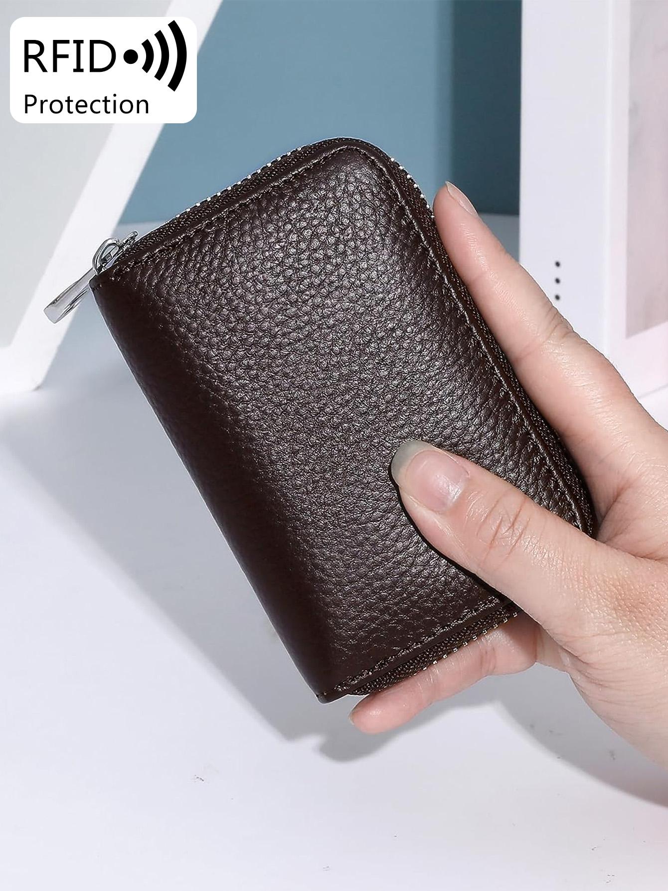 Men's Leather Wallet with RFID Blocking, Stylish Credit Card Holder, Secure and Fashionable Design, Ideal for All Seasons, Zipper Card Holder