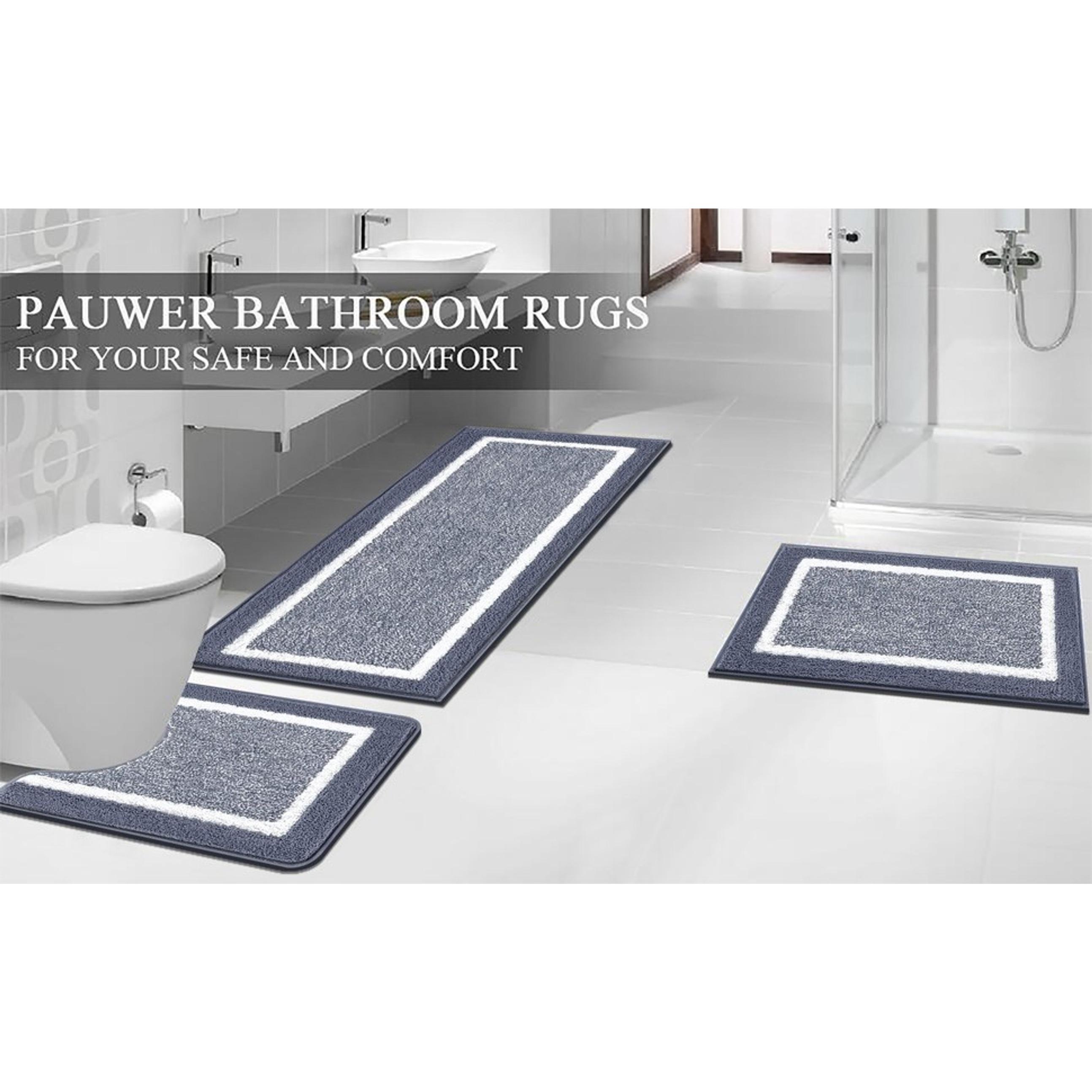 3 Piece Non Slip Washable Bathroom Rugs Set, Plush Absorbent Microfiber Bath Mat Shower Rug Runner, Quick Dry Super Soft U Shaped Toilet Mat Floor Carpet, Dark Grey
