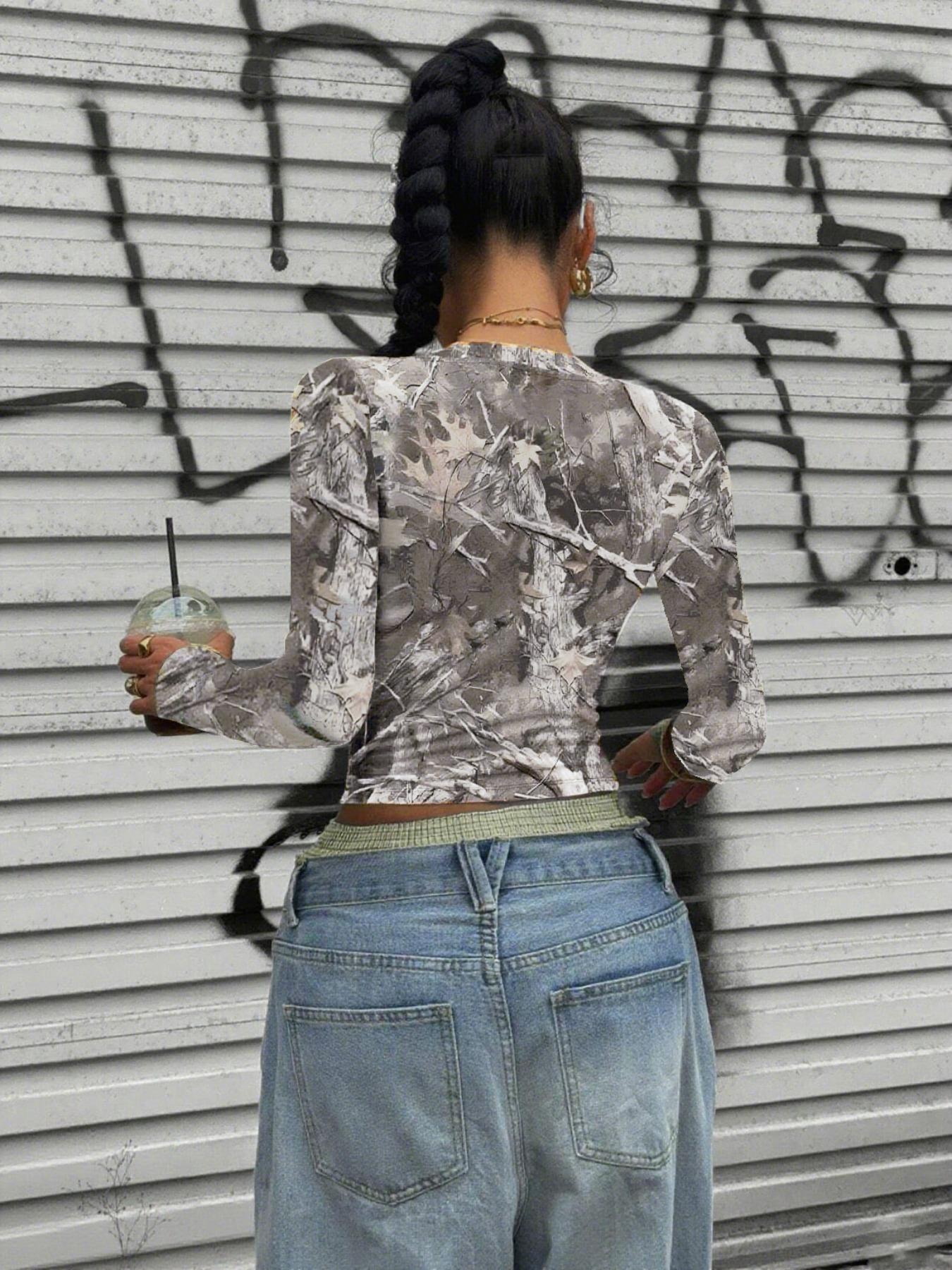 Women's Sexy Slim-Fit Round Neck Long Sleeve Top, Casual Loose Fit Short Shirt for All Seasons, Comfortable & Stylish Women's Clothing