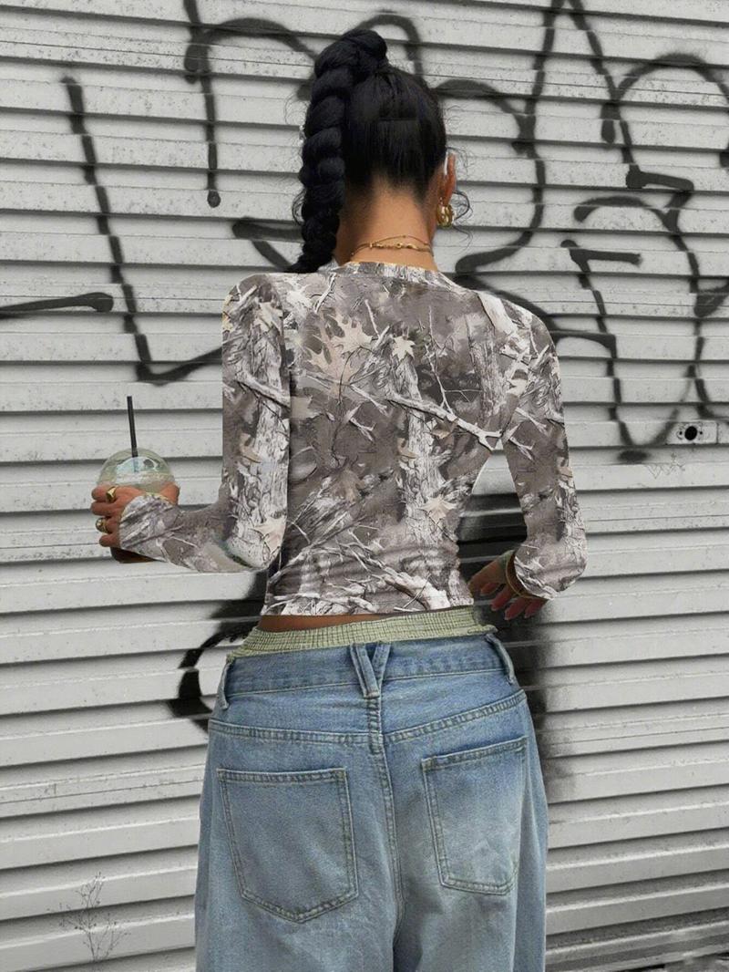 Women's Sexy Slim-Fit Round Neck Long Sleeve Top, Casual Loose Fit Short Shirt for All Seasons, Comfortable & Stylish Women's Clothing