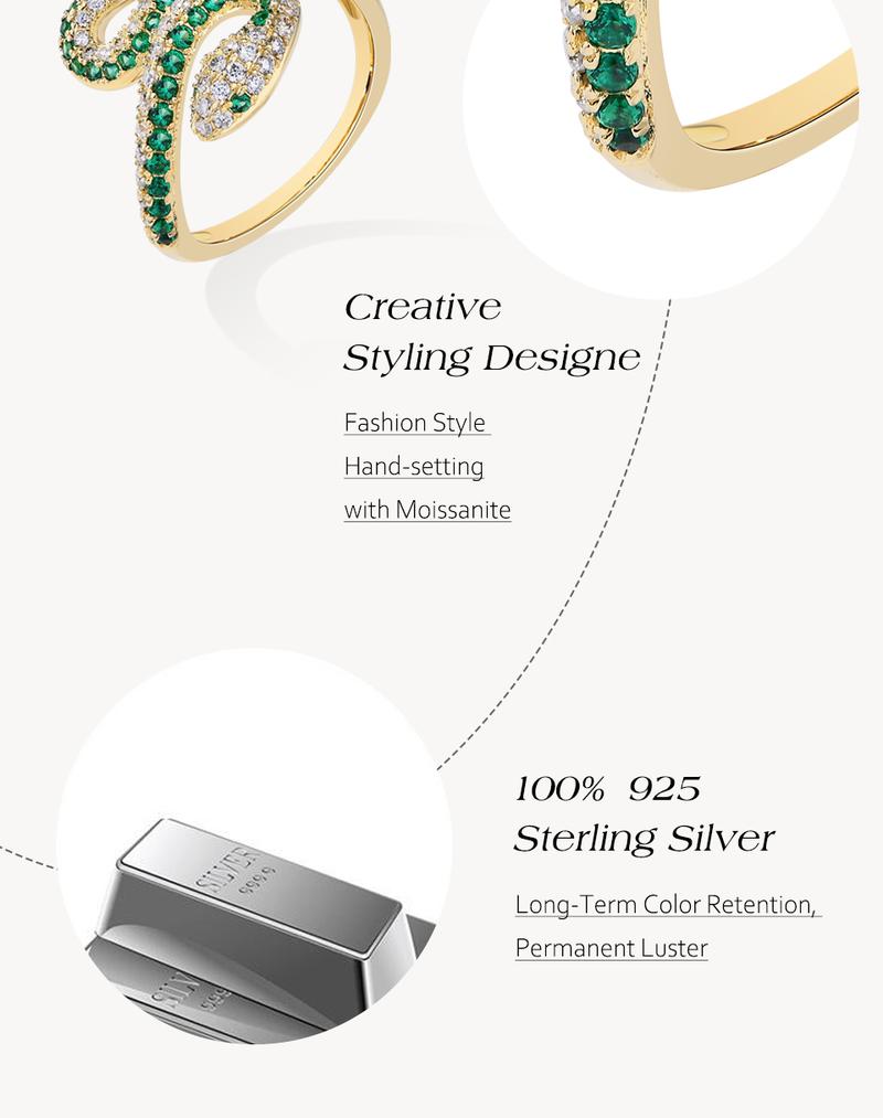 Stunning Lab-Created Moissanite Snake Ring | Sparkling Serpent Jewelry for Bold Style | Unique Design & Luxury 925 Sterling Silver Rings Gift R230