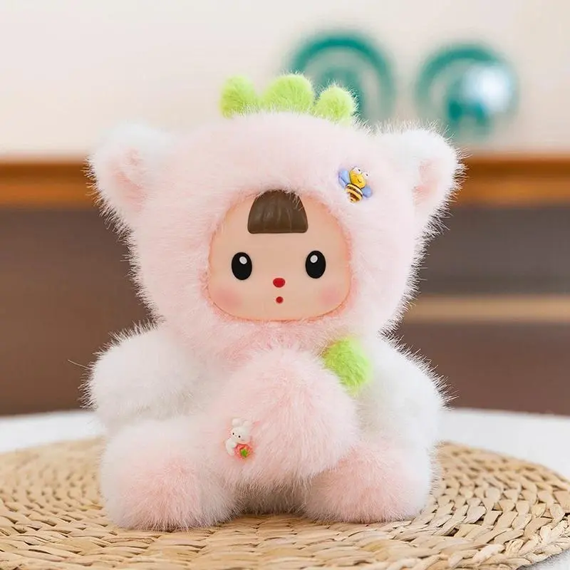 17cm Soft Vinyl Face Plush Little Dinosaur Tomato Rabbit Raccoon & Strawberry Doll Cute Cartoon Animal Stuffed Toy