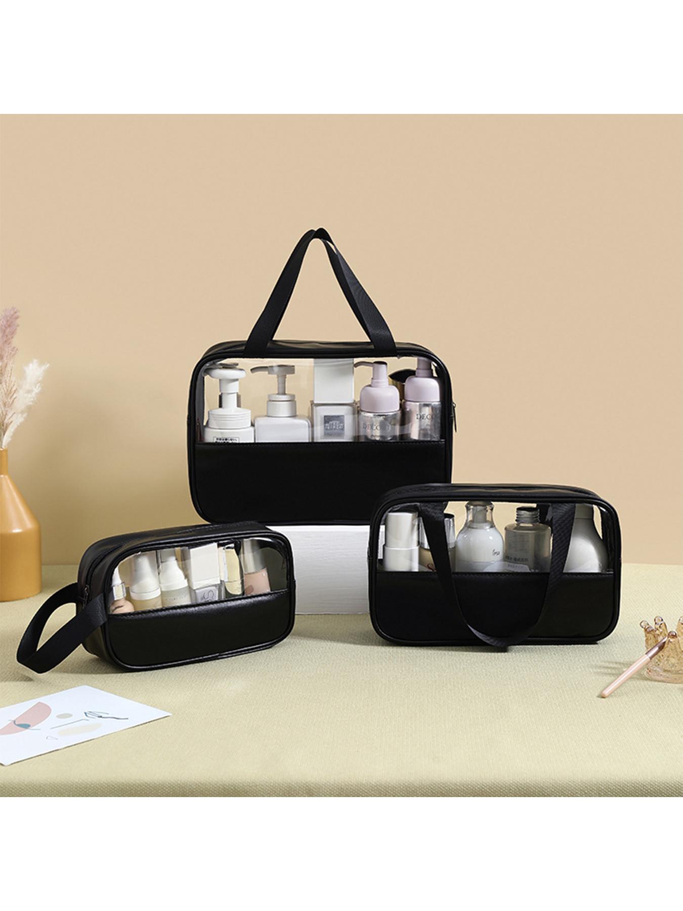 Travel Makeup Bag Set, Minimalist Zipper Cosmetic Organizer, PVC Transparent Waterproof Washbag, Large Capacity Portable Makeup Case