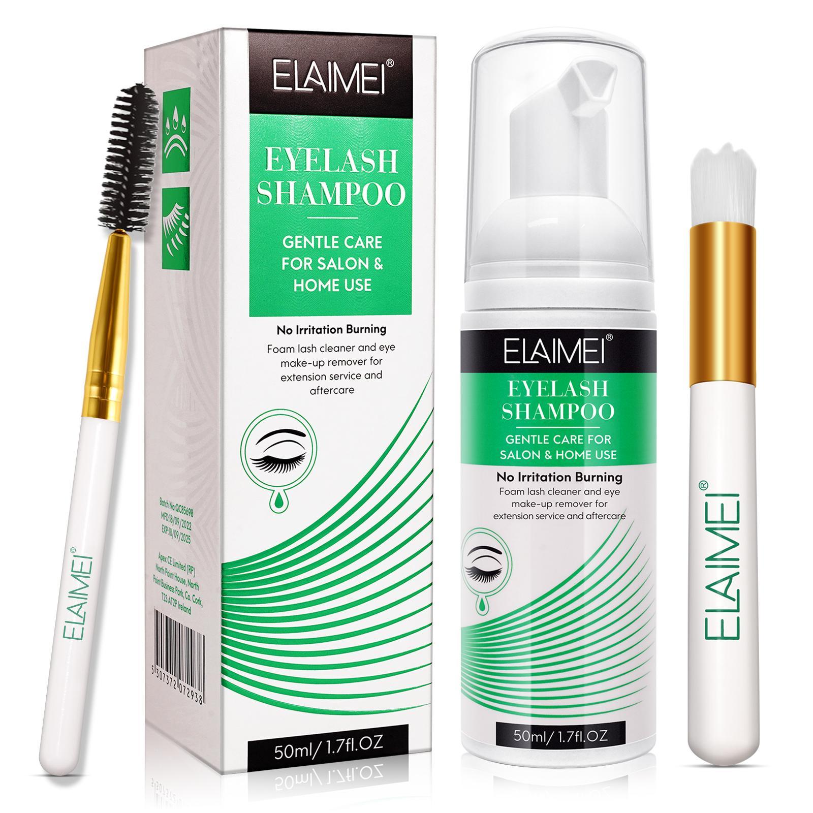 ELAIMEI Eyelash Cleansing Kit, includes 50ml of eyelash cleanser + an eyelash cleansing brush + an eyelash comb. Removes makeup residue from both false and natural lashes, leaving your lashes cleaner.