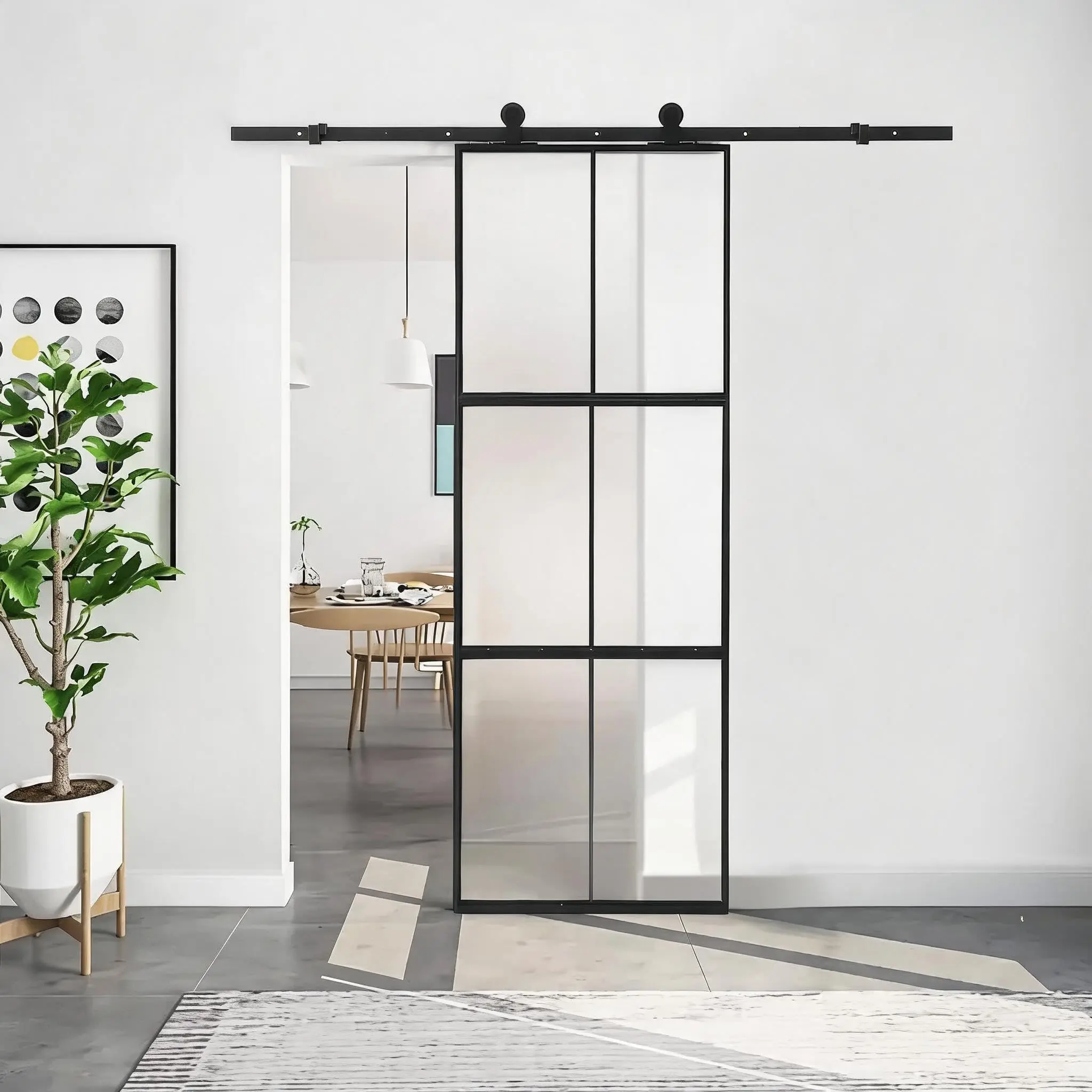 Garvee 36 x 84 Inch Frosted Glass Barn Door, Top Mounted Black Carbon Steel Tempered Glass Sliding Door with Full Hardware Kit & Soft Close Mechanism, Easy Assembly Interior Sliding Door for Bathroom Bedroom