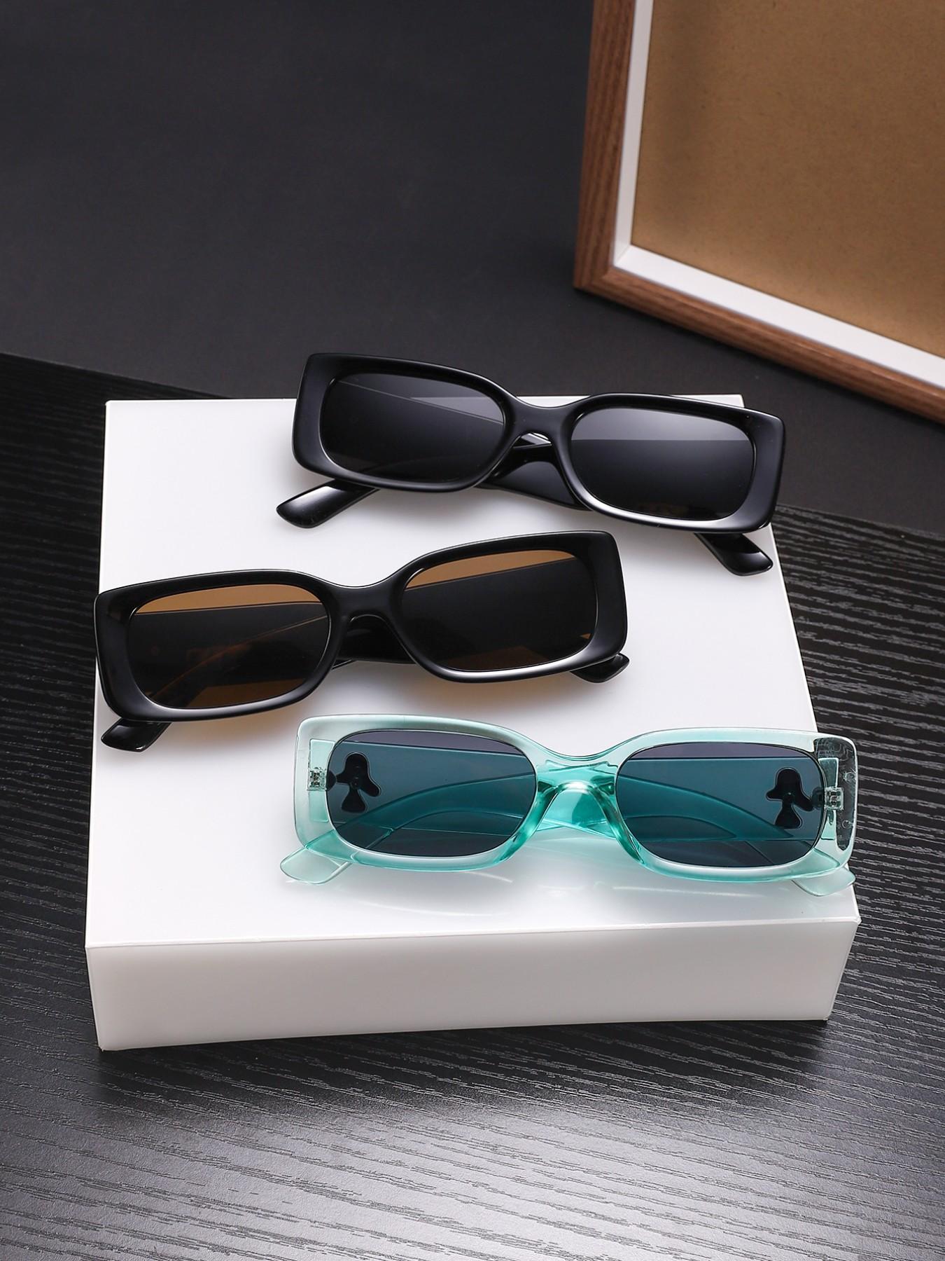 Men's Rectangular Frame Sunglasses, Lightweight Pure Color Frames, Mushroom Decorated Arms, Soft Color Lenses for Daily Commute, Trendy Sunglasses