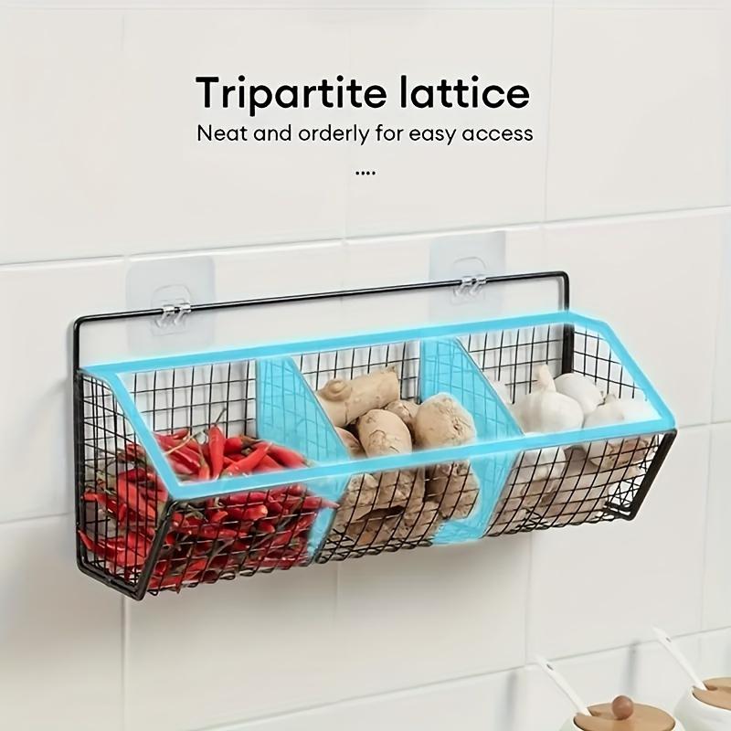 1pc Modern Wall-Mounted Kitchen Storage Steel Mesh Basket, Durable Metal Wire Organizer for Spices Garlic Onions and Vegetables, Perfect for Home and RV Kitchen Use