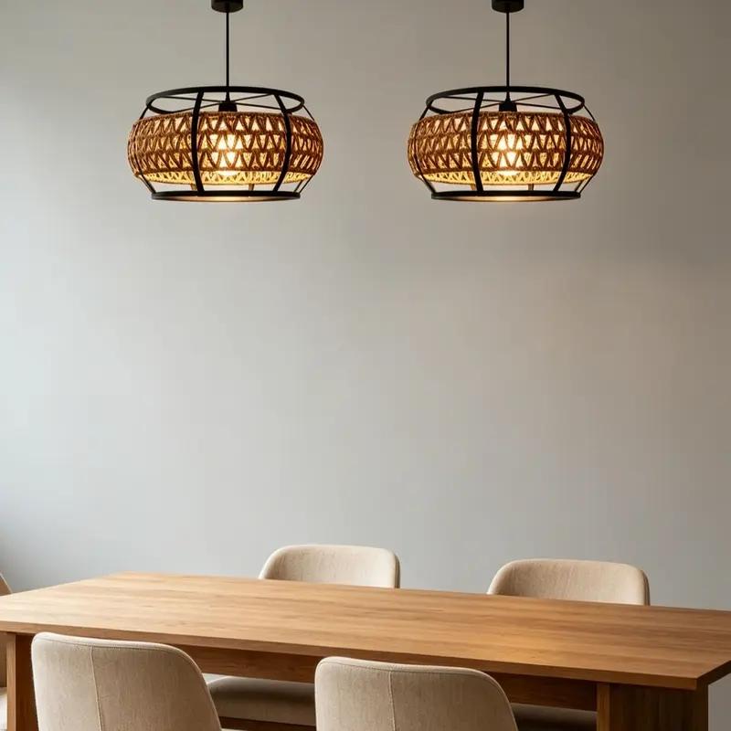 Rustic Style Decorative Hemp Rope Metal Lamp Shade, Industrial Farmhouse Pendant Light Cover, Lighting Accessories, Suitable for Living Room Bedroom, No Bulb and Wire Included