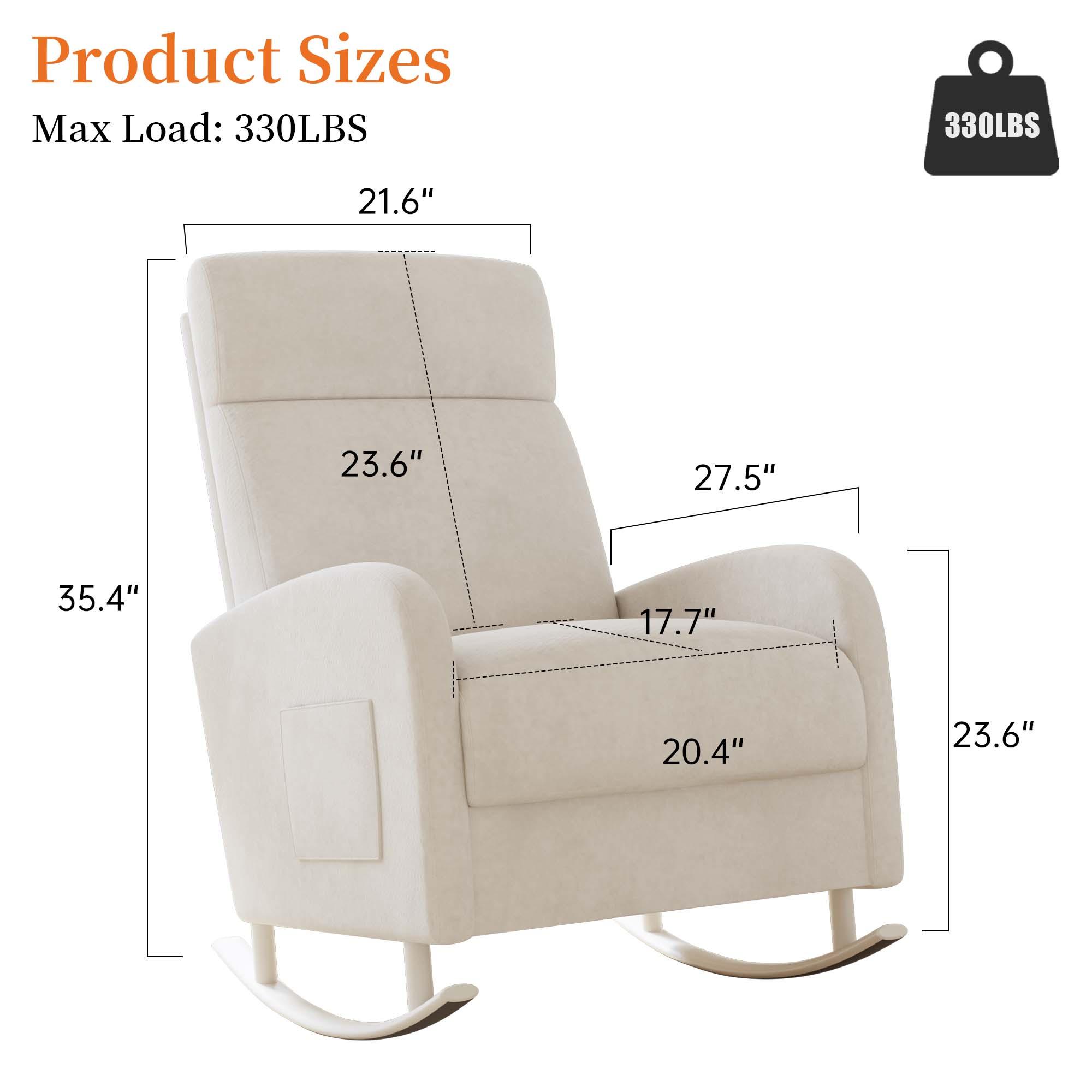 HIPIHOM Rocking Chair Nursery chair,Ergonomically Crafted Recliner, Plush White Fabric Upholstery. Perfect for Living Room, Home Office, Reading Sessions & Soothing Babies.