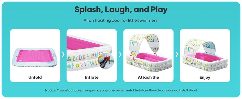QPAU Kiddie Pool – 65" x 39" Inflatable Pool for Kids & Toddlers, Ball Pit & Baby Pool with Soft Cushioned Floor, Canopy for Sun Protection, Durable Outdoor Play Toys for Backyard & Indoor Use holder Portable Fun Outdoorfun