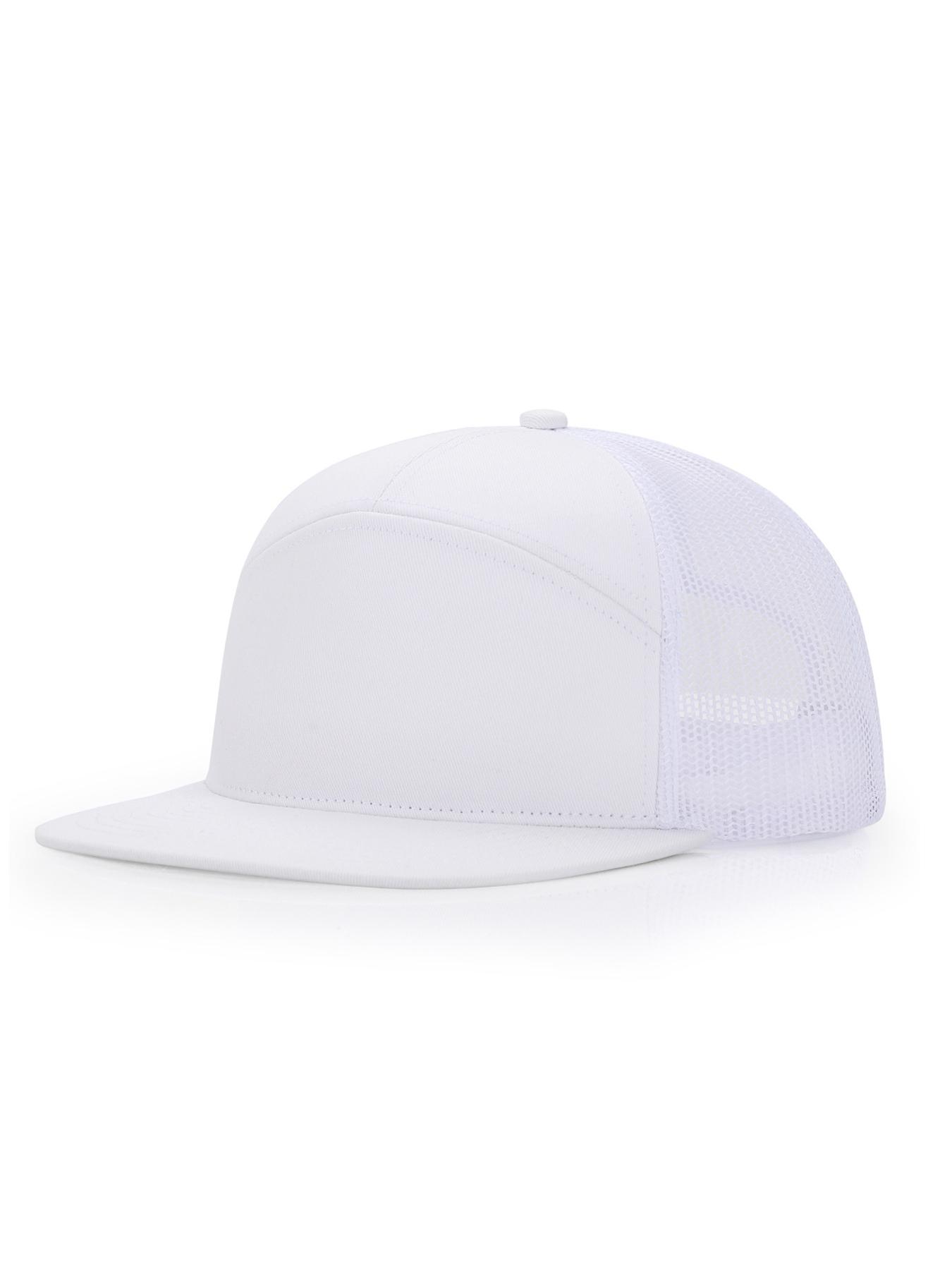 Men's Caps - Flat Brim Mesh Panel Baseball Cap Adjustable Classic Trucker Style Hat - Snap Back Hats for Men Flat Brimmed Cap